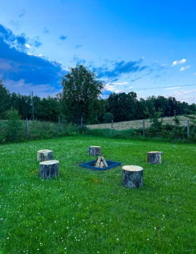 Miejsce na ognisko z siedziskami z pni